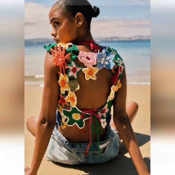 ZARA FLORAL CROCHET  CROP TOP - Picture 5 of 9
